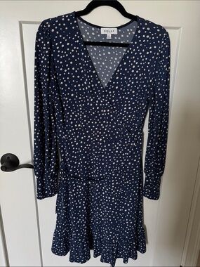 Gilli Navy and Cream Polka Dot Long Sleeve Wrap Dress